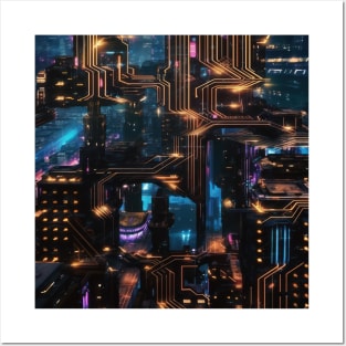 Cyber Circuit Cityscape Posters and Art